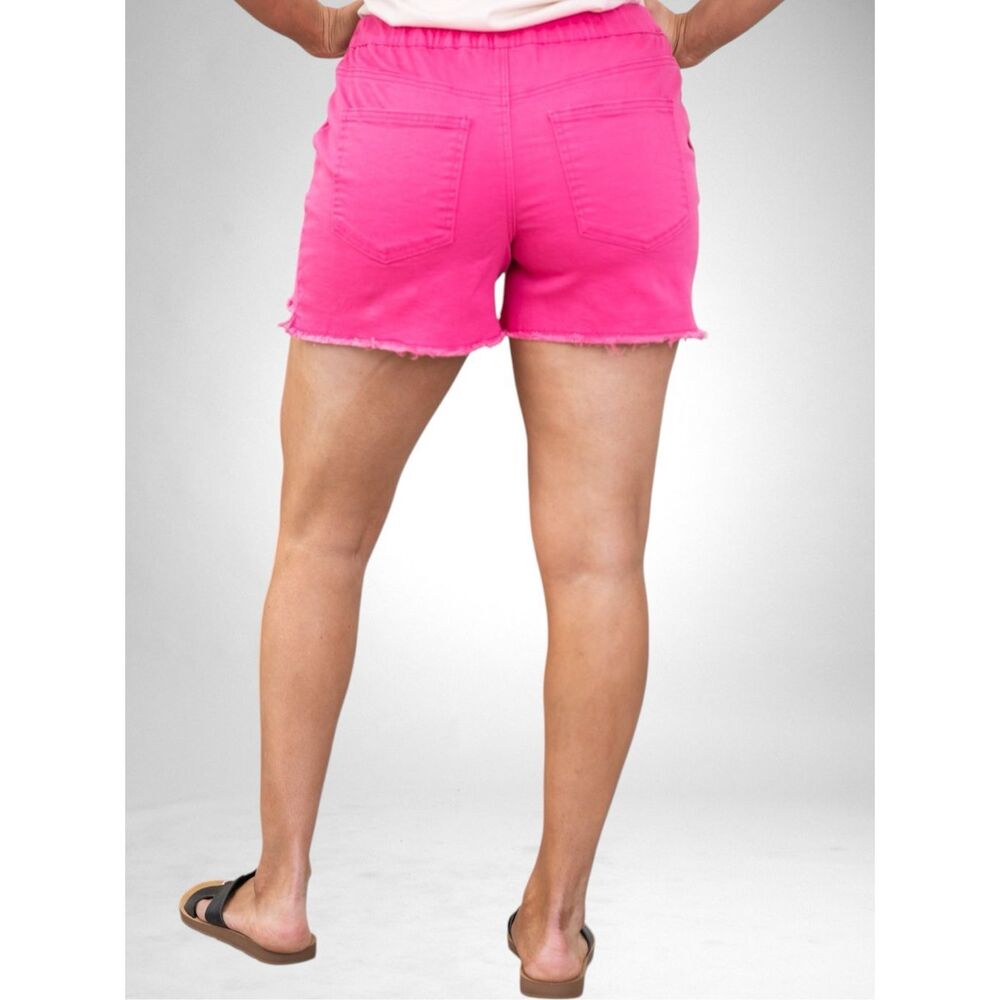 YMI Pink Denim Short Pull On Drawstring Frayed Hem High Rise Stretch Summer Plus - Picture 9 of 15